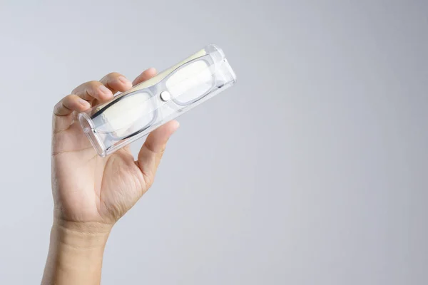 Caja Plástico Mano Con Paño Polvo Limpio Par Gafas Ópticas — Foto de Stock