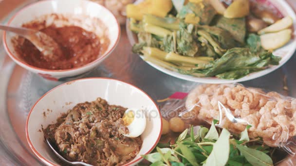 Tradición Alimentaria Comida Tailandesa Del Norte Con Arroz Pegajoso Salsa — Vídeos de Stock