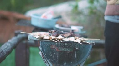Barbekü yemek pişirmek ya da Mala Asya dağ kamp alanında birçok malzemelerle