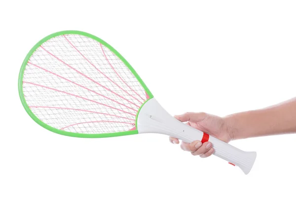 Рука тримає електричний ударний пристрій swat racket або комар-запреп — стокове фото