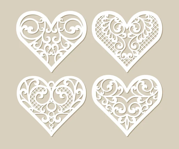 Set stencil lacy hearts with carved openwork pattern — Stock Vector