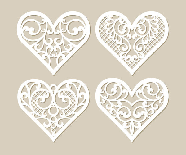 Set stencil lacy hearts with carved openwork pattern
