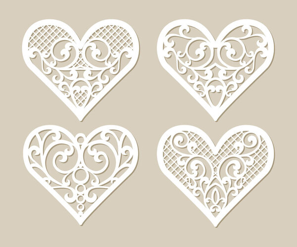 Set stencil lacy hearts with carved openwork pattern