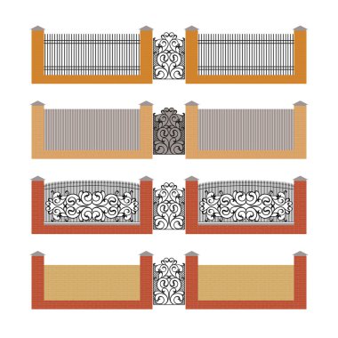 Metal Ferforje kapı ile set tuğla çit