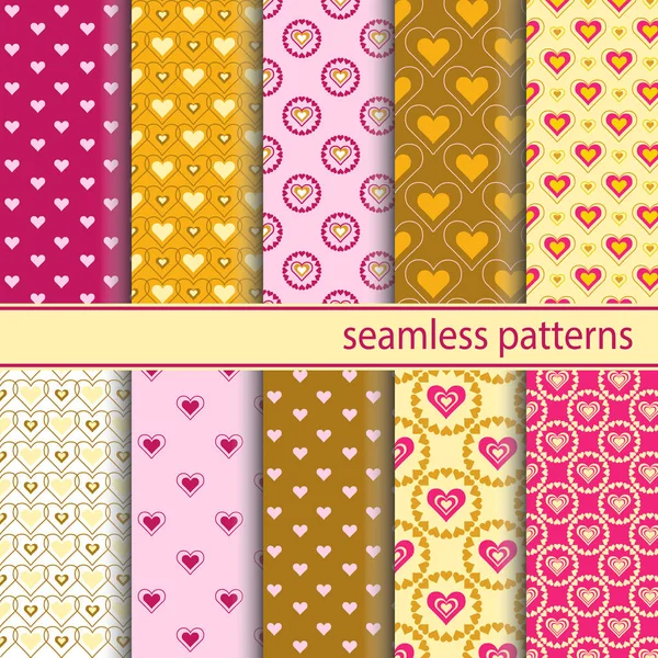 Seamless patterns with hearts — Stock Vector