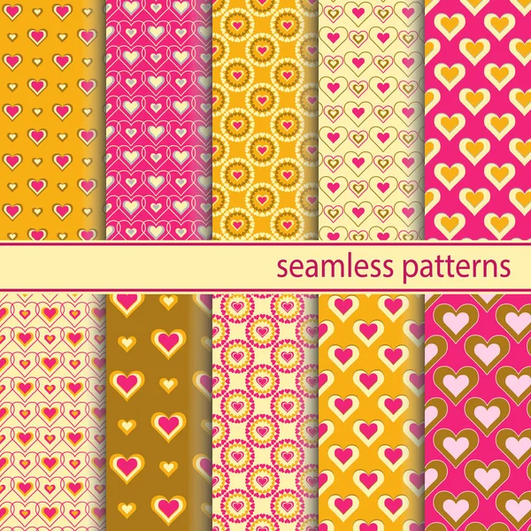 Seamless patterns with hearts — Stock Vector