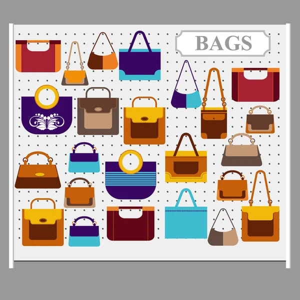 Bolsas en los estantes de la tienda — Vector de stock