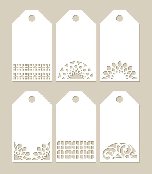 Setzen von Schablonenetiketten mit geschnitztem Muster — Stockvektor