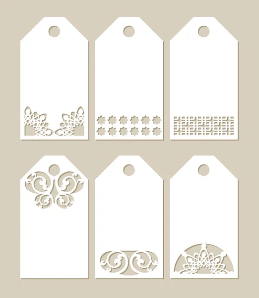 Set stencil labels with carved pattern — Stock Vector