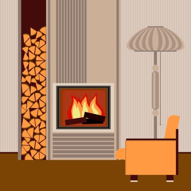 İç oturma odasında modern şömine