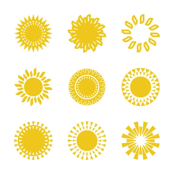 Set de nueve iconos amarillos del sol — Vector de stock