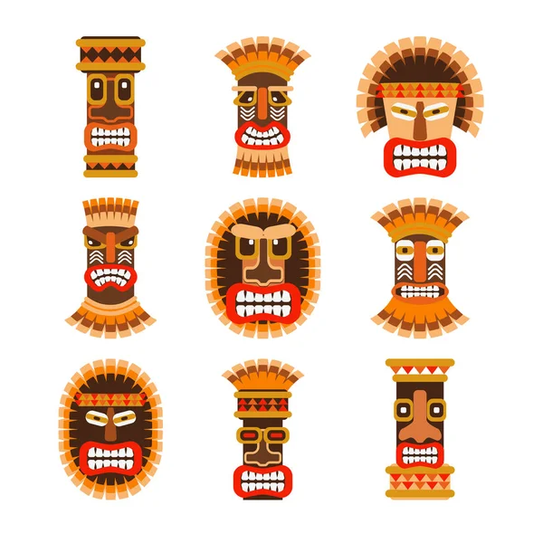 Ensemble de masques rituels africains — Image vectorielle