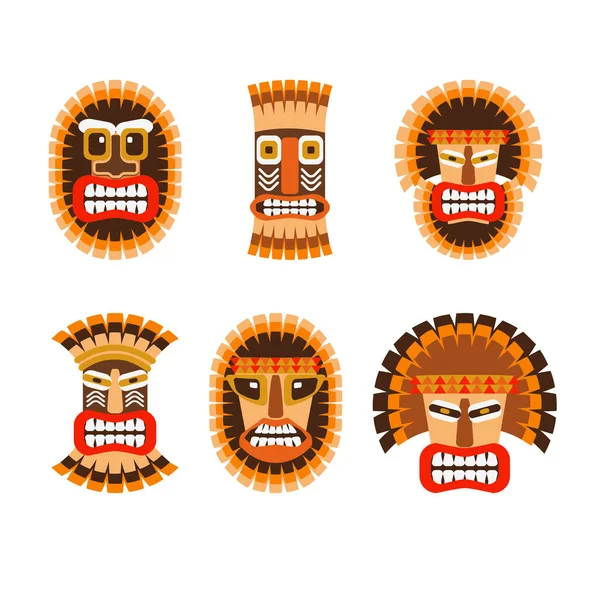 Conjunto de máscaras rituales africanas — Vector de stock