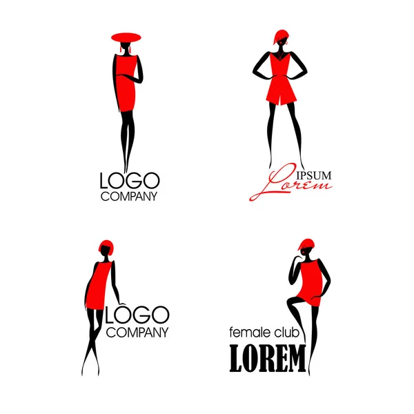 Logos avec silhouette noire femme en robe rouge — Image vectorielle