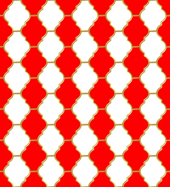 Ornement Maille Arlequin Grille Métallique Dorée Avec Globules Rouges Blancs — Image vectorielle