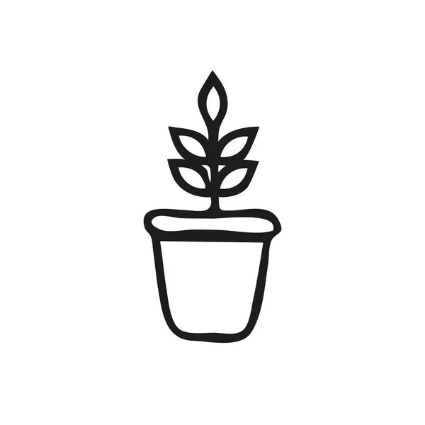 Растения Цветочный Горшок Значок Изолированы Белом Фоне Векторная Иллюстрация Стиле — стоковый вектор