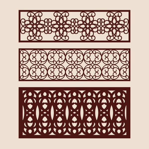 Set Bloemen Geometrische Ornamenten Verzameling Van Decoratieve Paneel Sjablonen Tekening — Stockvector