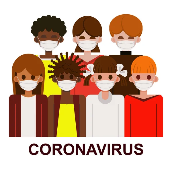 Novel Chinese Coronavirus 2019 Ncov Grupo Pessoas Máscaras Médicas Brancas — Vetor de Stock