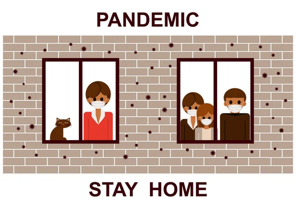 Stay Home Neighbors Sitting Home Quarantine Self Isolation Health Care — Stock Vector