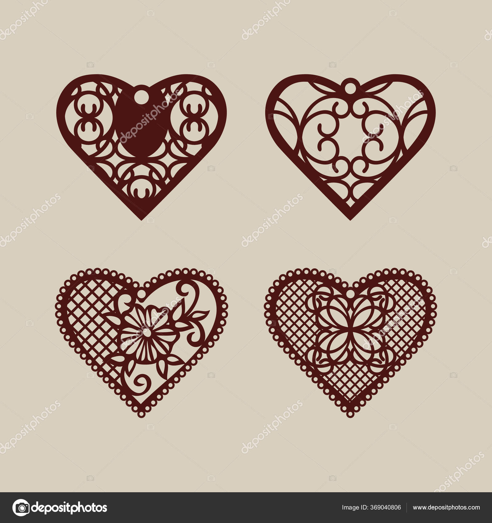 用雕琢的开放图案设置蜡制心形室内设计模板布置婚礼卡片邀请函等适用于激光切割绘图机切割或印刷的图像图库矢量图©GalinaAlex 369040806, image size:1600x1700