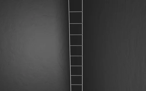 Polygonální schodištní 3d ilustrace. Černá a bílá na šedém pozadí se strukturou kamene. — Stock fotografie