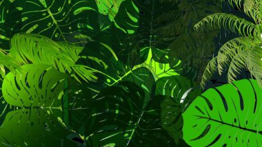 Monstera yaprakları 3d render desen