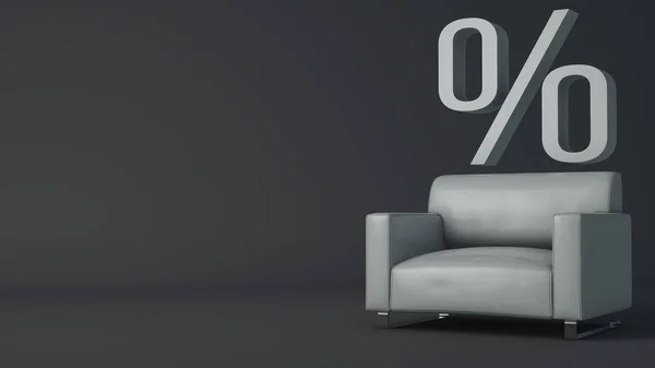 Weißer Sessel und Prozentzeichen. — Stockfoto