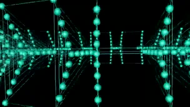 3d animation Vj loop, event turquoise figures on a black background. — Stock Video