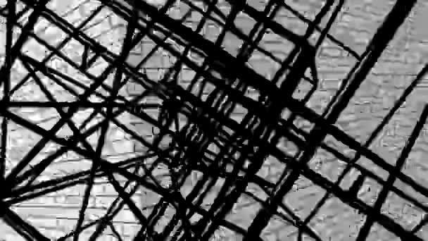 Fond en brique blanche. Les lignes noires volent, créant des figures magiques .