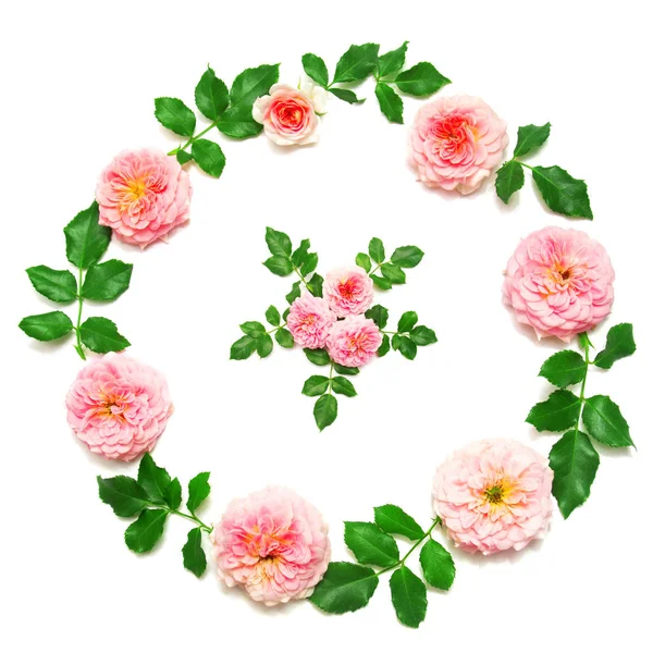 พวงหรีดที่มีใบไม้และดอกกุหลาบสีชมพู — ภาพถ่ายสต็อก