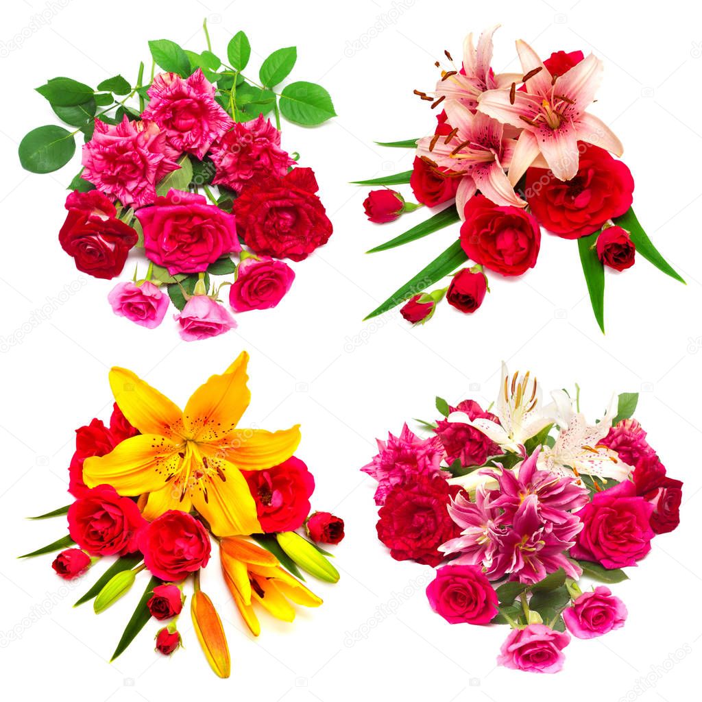 Collection of flowers roses and lilies 