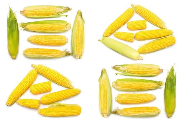 Corn with skin or without skin isolated on white background. A c — Stock Photo, Image