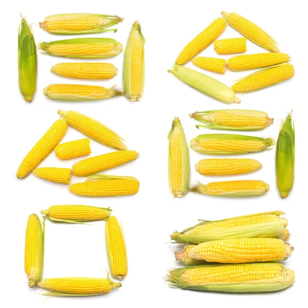 Corn with skin or without skin isolated on white background. A c — Stock Photo, Image