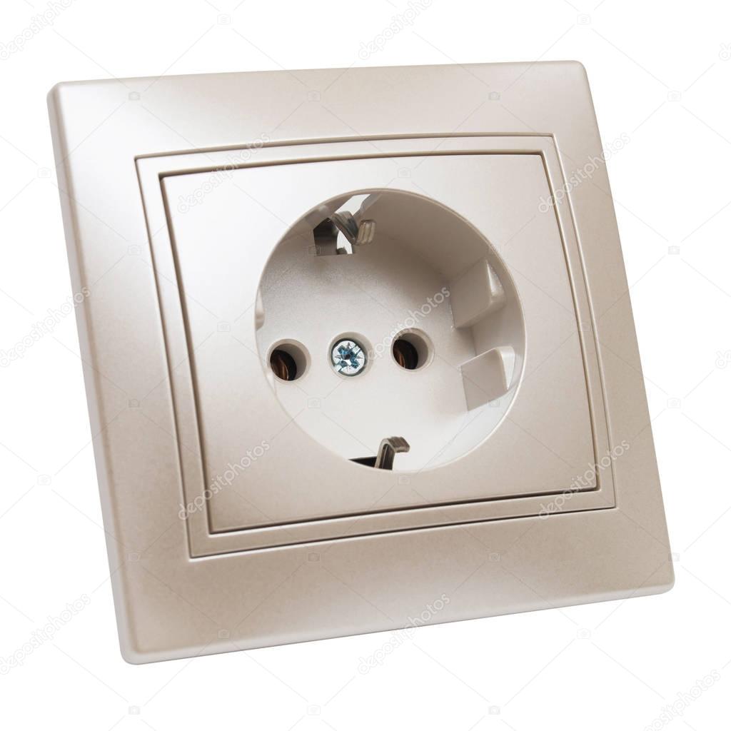 Electrical outlet on white background.