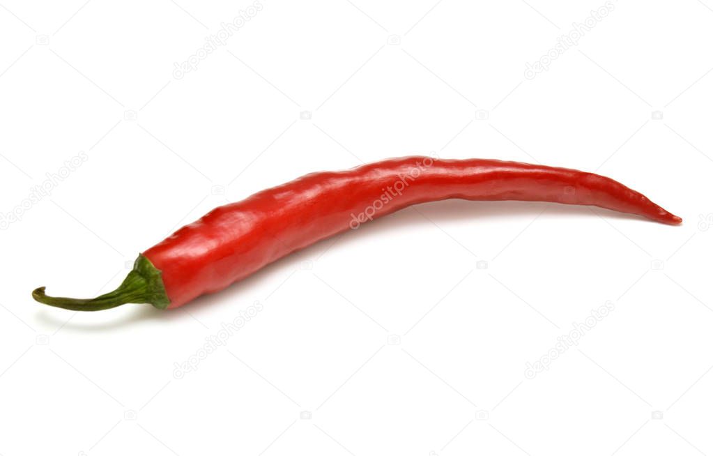 Red chili pepper isolated on a white background. Top view, flat
