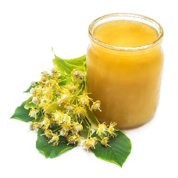 Bal ve ıhlamur beyaz arka plan üzerinde izole. Faydalı ve sağlık