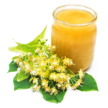 Bal ve ıhlamur beyaz arka plan üzerinde izole. Faydalı ve sağlık