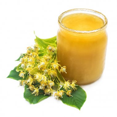 Bal ve ıhlamur beyaz arka plan üzerinde izole. Faydalı ve sağlık