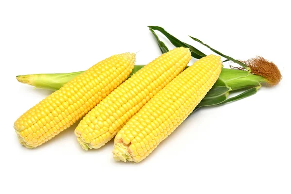 Mais mit Haut oder ohne Haut isoliert auf weißem Hintergrund. a c — Stockfoto
