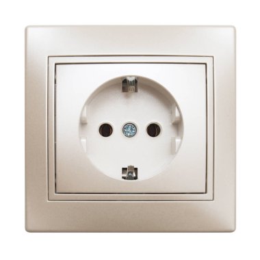 Beyaz arka plan üzerinde izole elektrik prizine. Düz yatıyordu, üst VI