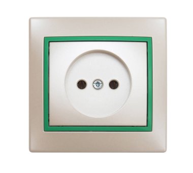 Beyaz arka plan üzerinde izole elektrik prizine. Düz yatıyordu, üst VI