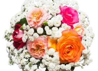 Güzel güller ve civanperçemi whit üzerinde izole bir gelin buketi