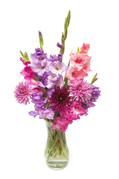 美しい花束ピンク ファッショナブルなグラジオラス、ダリアの花 — ストック写真