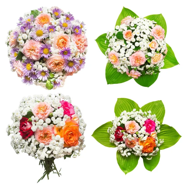 Bouquets de noiva coleção criativa de belas rosas e yarr — Fotografia de Stock