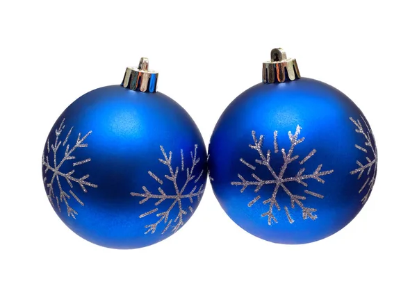 Deux Belles Boules Noël Bleues Isolées Sur Fond Blanc — Photo
