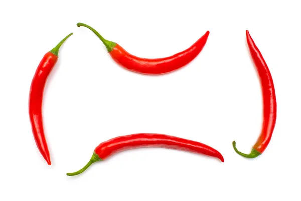 Kolekce Červená Chilli Papričky Nakrájíme Plátky Izolované Bílém Pozadí Creative — Stock fotografie