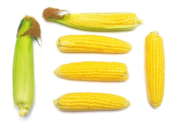 Maïs Met Huid Zonder Huid Geïsoleerd Een Witte Achtergrond Een — Stockfoto