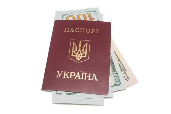 Украинский Паспорт Доллары Изолированы Белом Фоне — стоковое фото