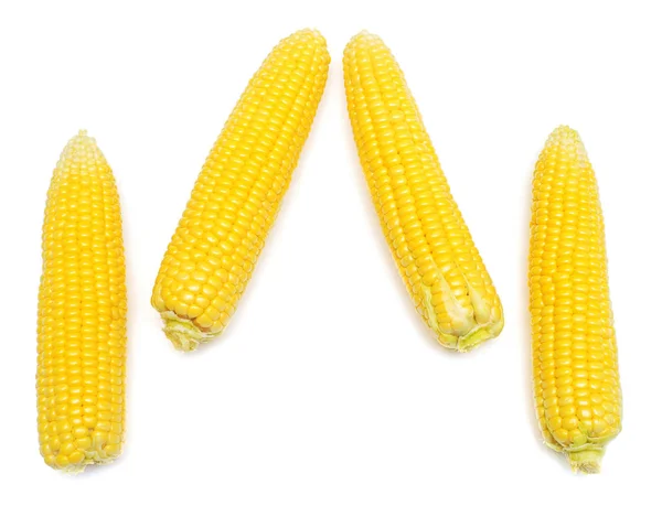 Kukurydza Skórą Lub Bez Skóry Białym Tle Zbiór Kukurydzy Widok — Zdjęcie stockowe