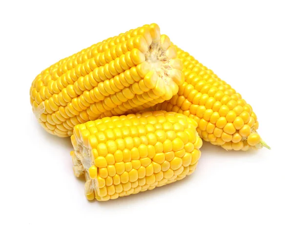 Kukurydza Jest Izolowana Białym Tle Widok Płaski Świeckich Top — Zdjęcie stockowe